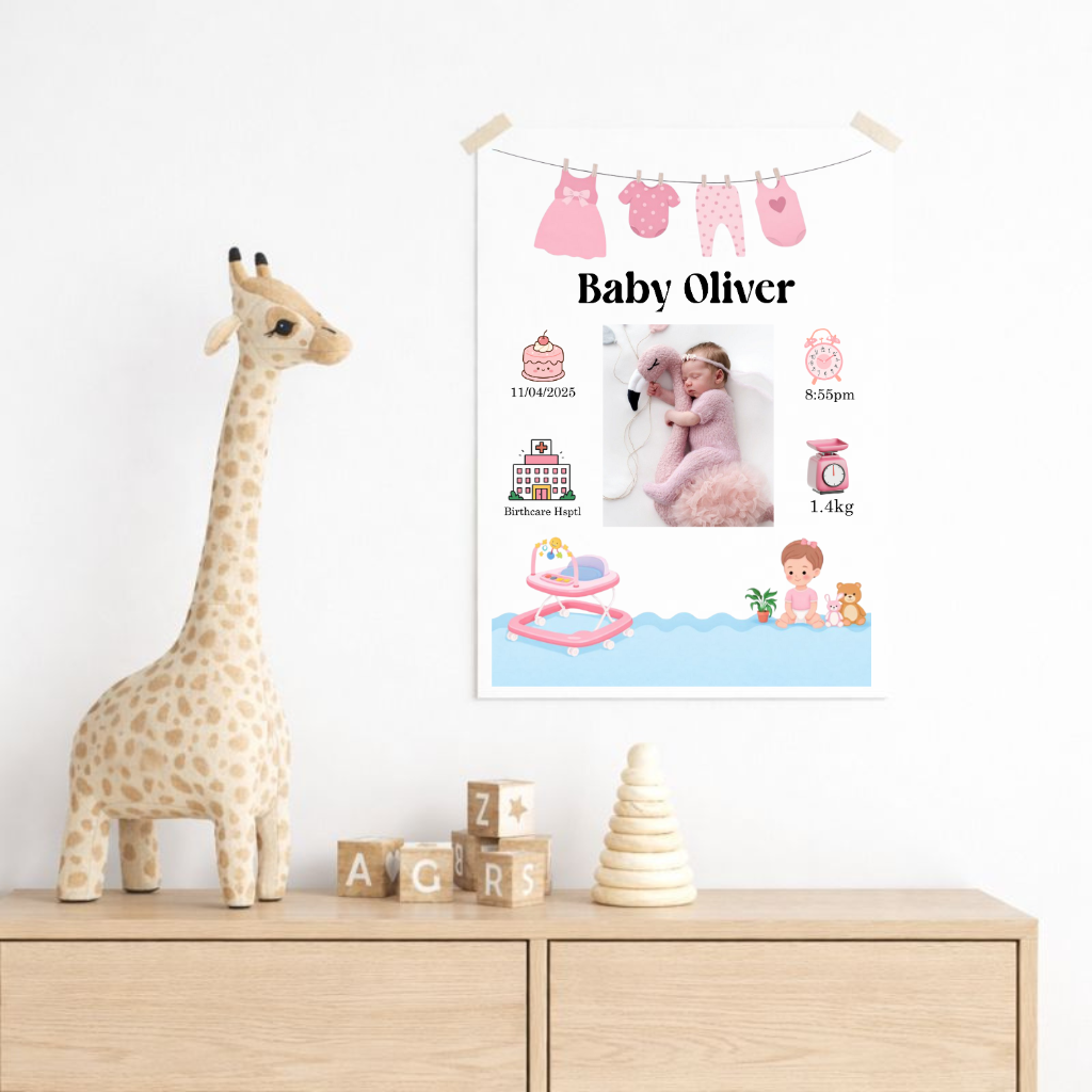 Personalised Baby Birth Details Poster | Custom Newborn Keepsake