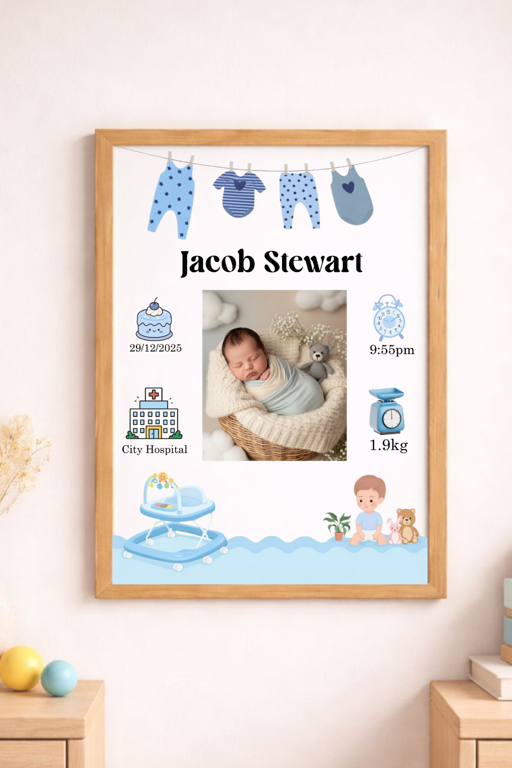 Personalised Baby Birth Details Poster | Custom Newborn Keepsake
