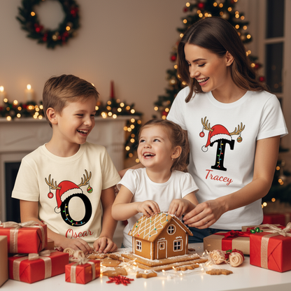 Personalised Christmas T-Shirt – Custom Name & Initial