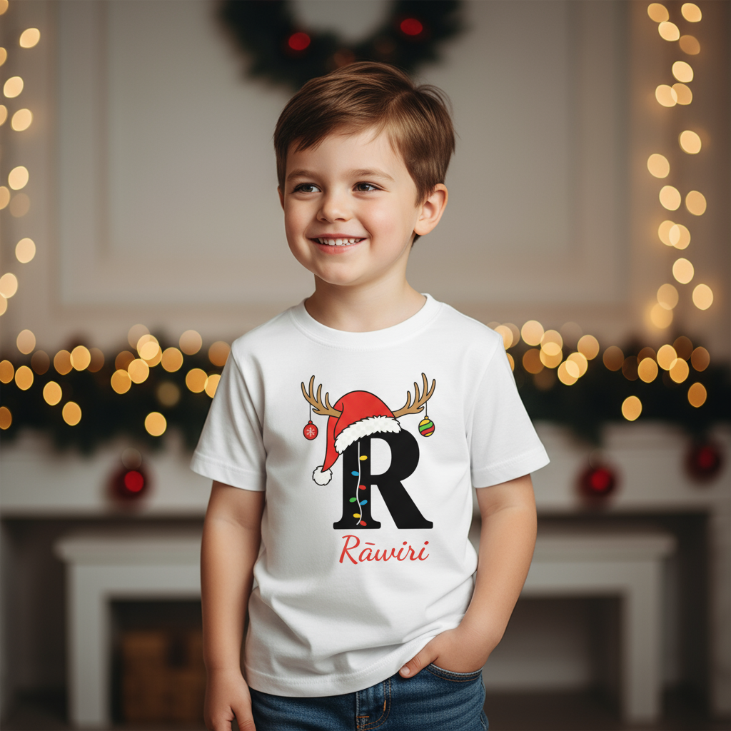 Personalised Christmas T-Shirt – Custom Name & Initial