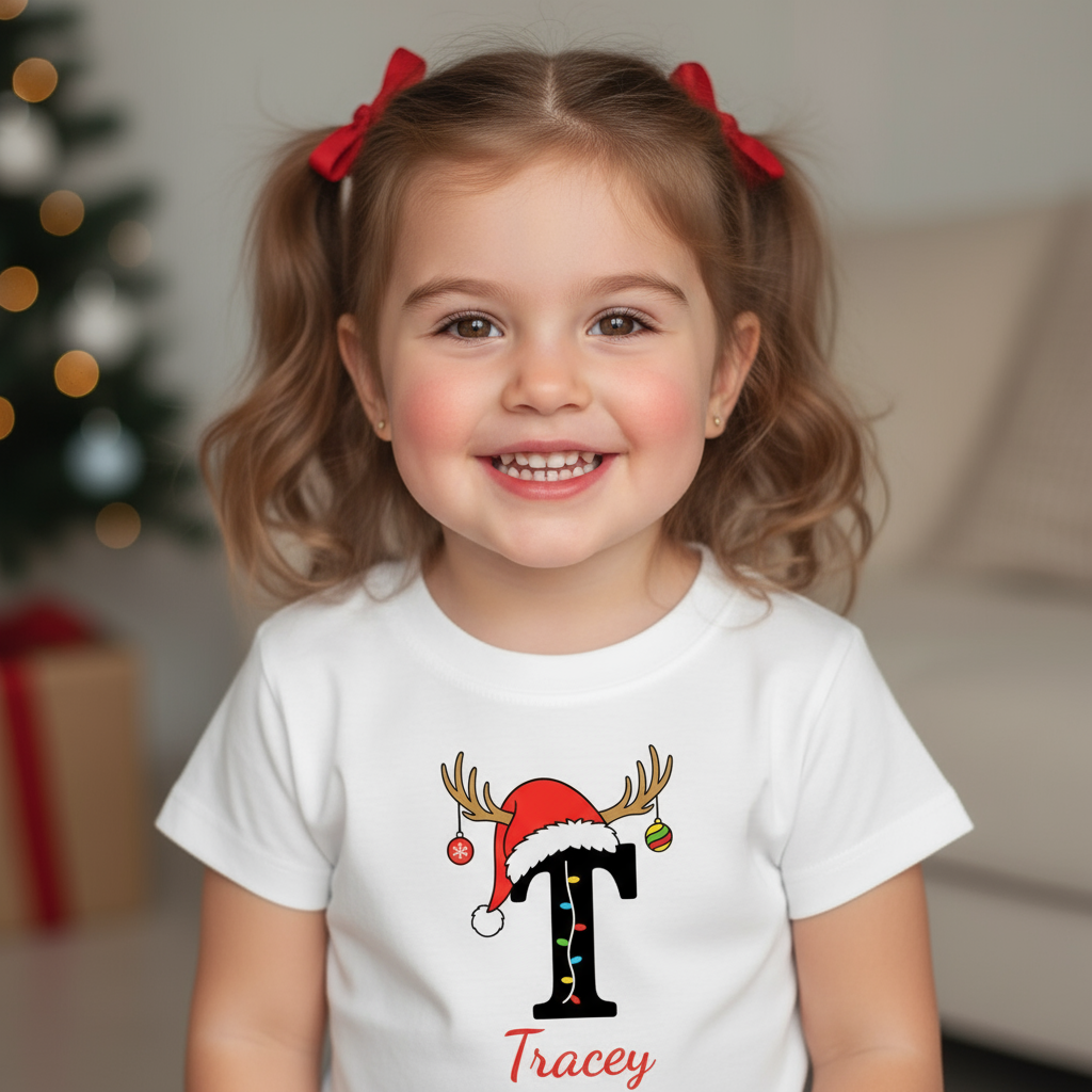 Personalised Christmas T-Shirt – Custom Name & Initial