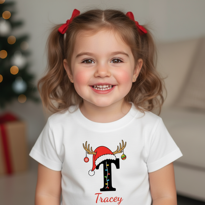 Personalised Christmas T-Shirt – Custom Name & Initial