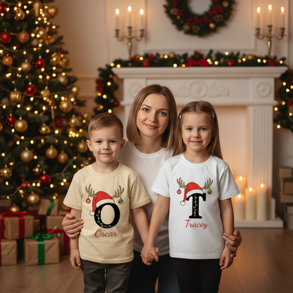 Personalised Christmas T-Shirt – Custom Name & Initial