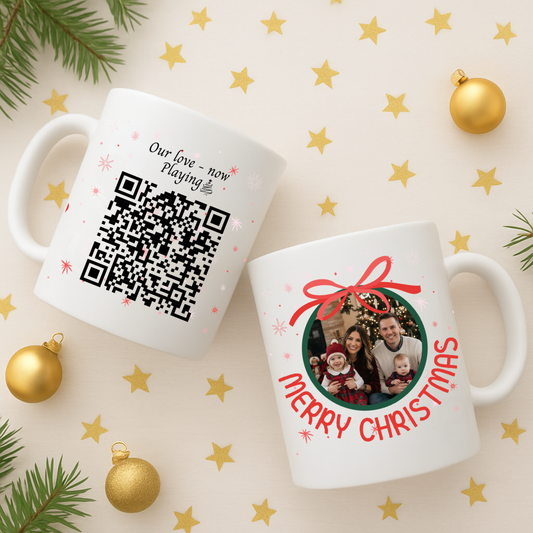 Personalised Christmas QR Code Mug – Custom Photo & Favourite Song
