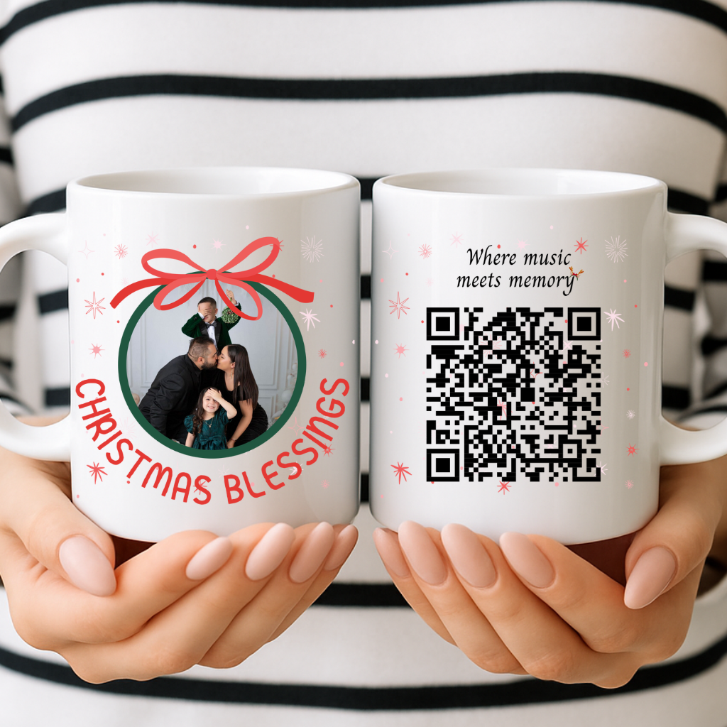 Personalised Christmas QR Code Mug – Custom Photo & Favourite Song