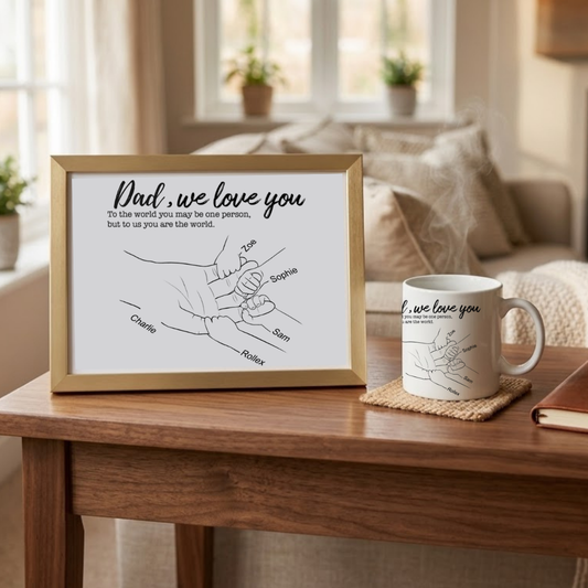Personalised Dad & Kids Hands Print & Mug